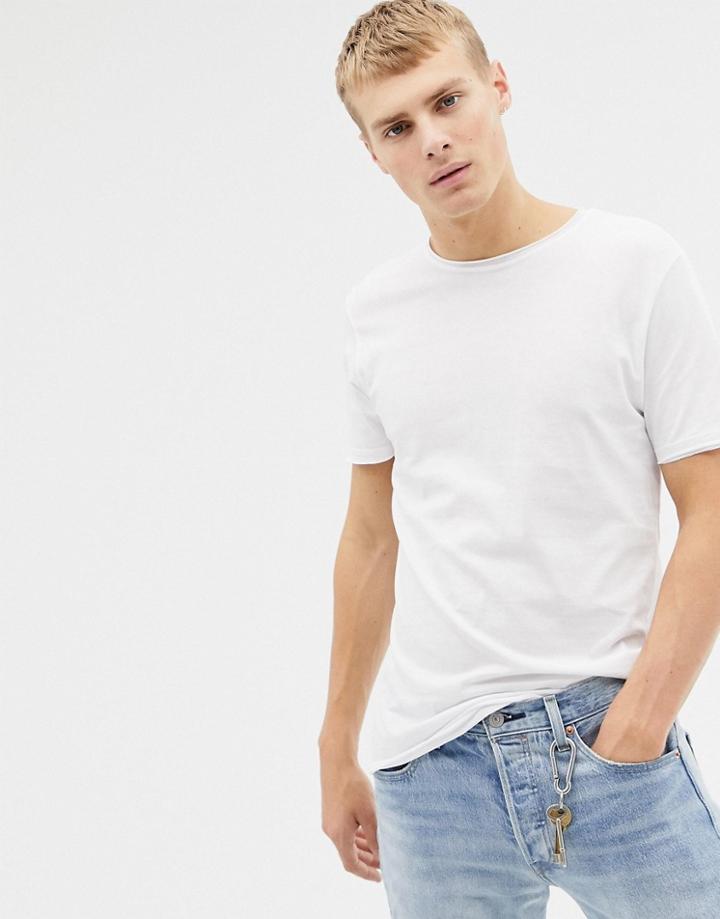 Brave Soul Basic Raw Edge T-shirt-white
