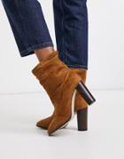 Karen Millen Sappho Suede Block Heeled Boots-brown