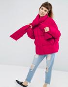 Asos Statement Padded Jacket With Tie Neck - Pink
