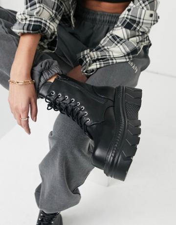 Koi Footwear Vegan-friendly Flatform Lace Up Boots In Black