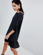 Sisley Pleat Drop Waist Hem Dress - Black