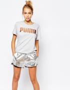 Puma Oversized Boyfriend T-shirt With Rose Gold Logo - Gray