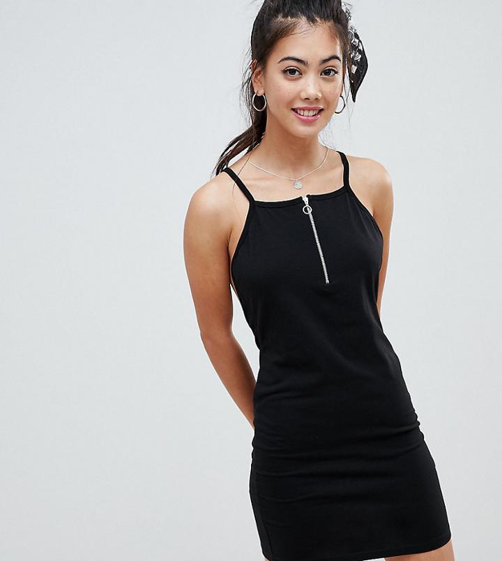 Asos Design Petite Zip Front Low Back Dress - Black