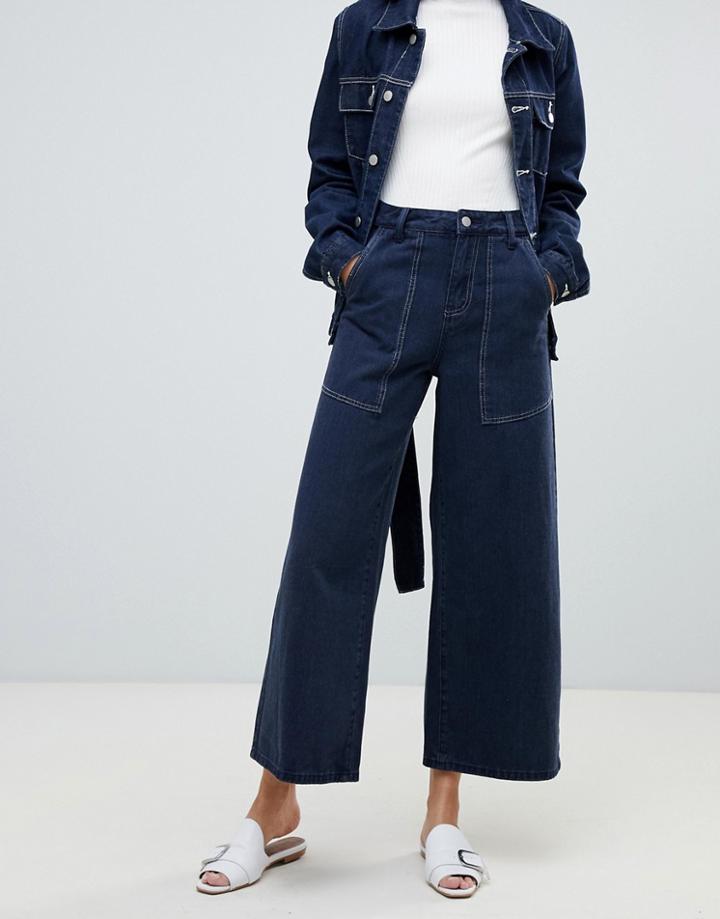 Fae Two-piece Wide Leg Jeans With Contrast Stitching - Black