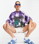 Collusion Unisex Oversized T-shirt With Thunder Print In Purple Tie Dye