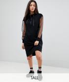 Noisy May Tall Hoody Dress With Sheer Sleeves - Black