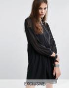 Reclaimed Vintage Sheer Layer Smock Dress With Star Patches - Black