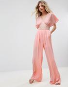 Traffic People Tailored Jumpsuit With Embellished Waistband - Pink
