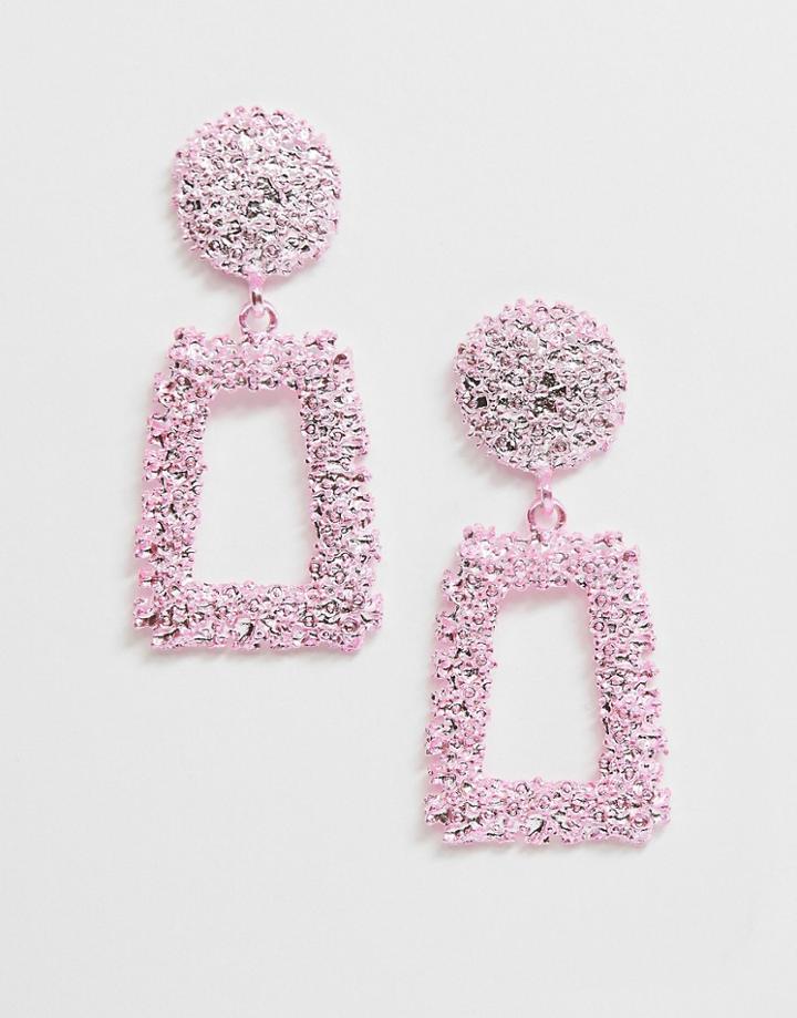 Asos Design Earrings In Square Shape In Pink - Pink