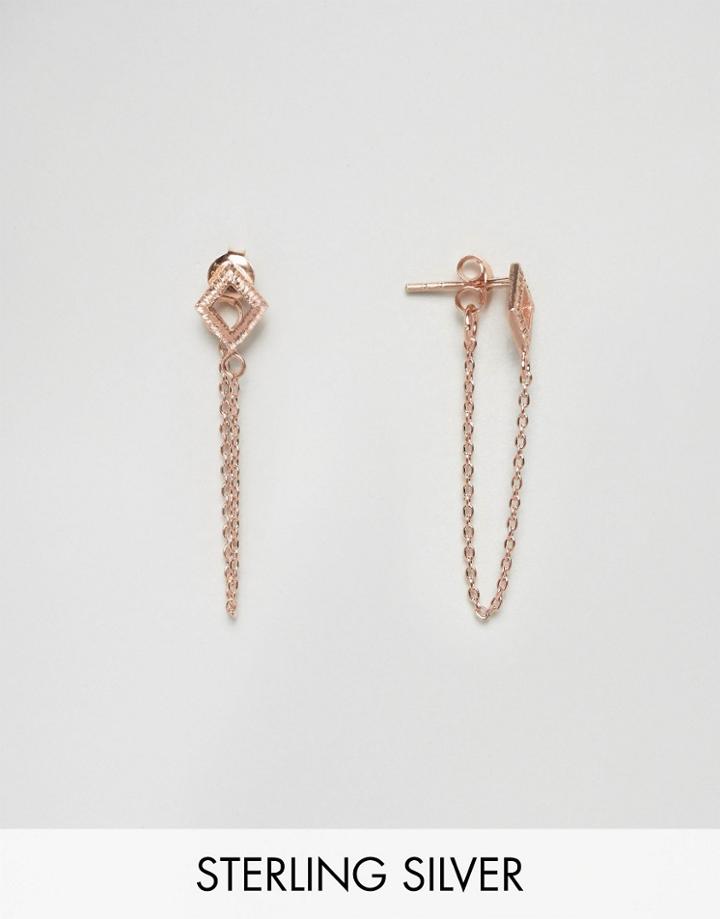 Asos Rose Gold Sterling Silver Diamond & Chain Earrings - Copper
