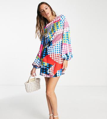 Liquorish Tall Mini Dress With Long Sleeve In Graphic Print-multi
