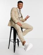 Asos Design Skinny Suit Jacket In Stone Window Plaid-neutral