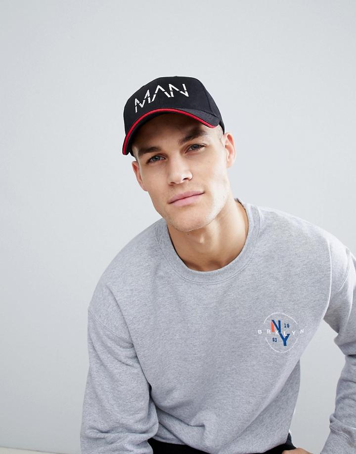 Boohooman Cap With Man Print In Black - Black