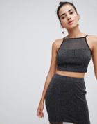 Ax Paris Shimmer Mini Skirt Cami Set - Black
