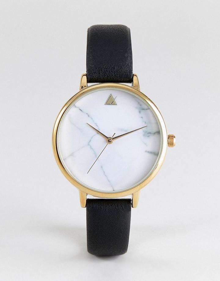 Asos Marble Face Black Strap Watch - Gold