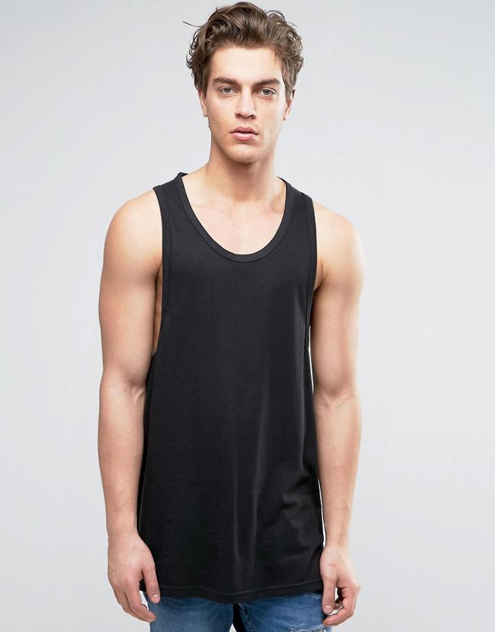 Brave Soul Longline Drop Arm Hole Tank - Black