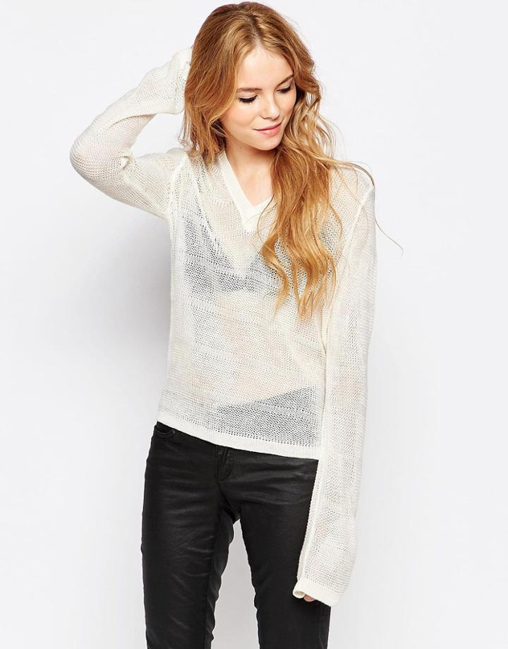Vila V Neck Lightweight Sweater - Pristine