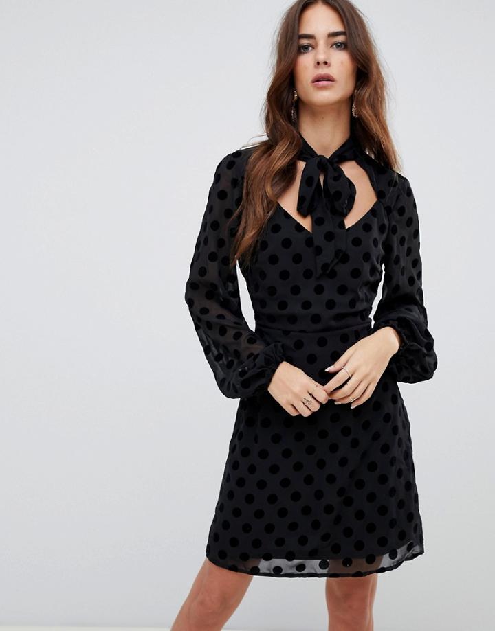 Fashion Union High Neck Pussybow Shift Dress-black