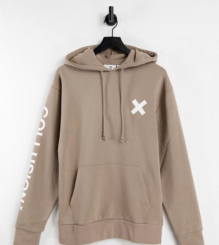 Collusion Unisex Organic Cotton Logo Hoodie In Light Brown
