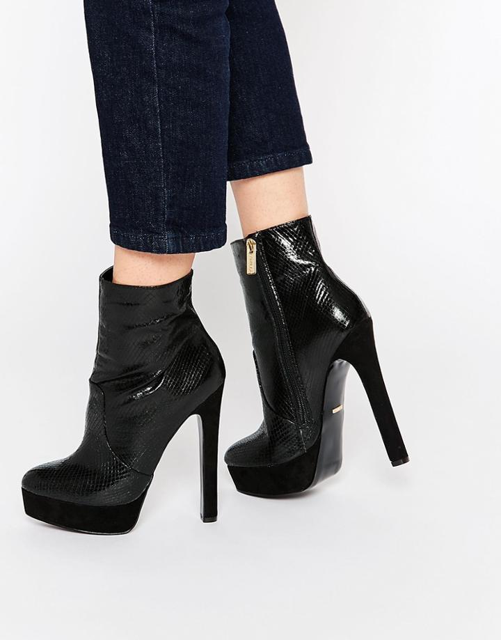 Carvela Sizzle Black Snake Effect Platform 70's Boots - Black