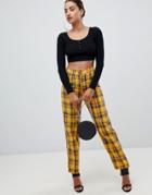 Prettylittlething Straight Leg Pants In Yellow Check - Yellow