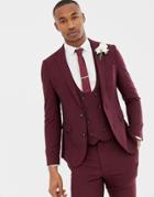 Asos Design Wedding Super Skinny Suit Jacket In Burgundy Micro Texture-red