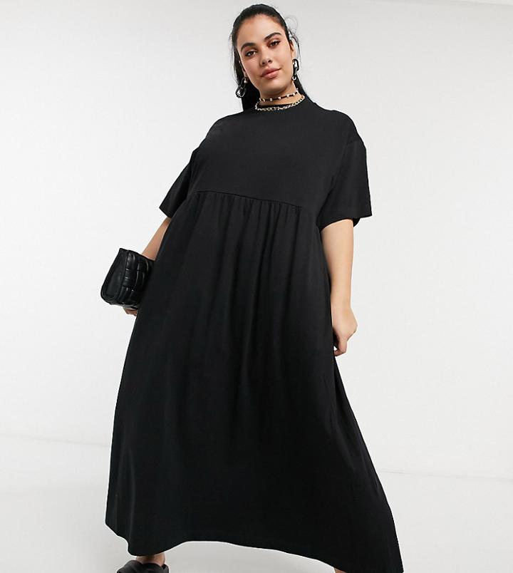 Collusion Plus Maxi Smock Dress In Black