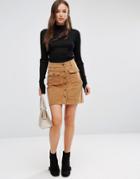 Brave Soul Buttoned Cord Skirt - Brown