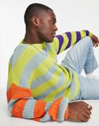 Asos Design Oversized Fisherman Ribbed Sweater With Mixed Stripes-multi