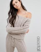 Asos Tall Lounge Cable Sweater In Chenille - Beige