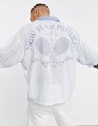 Asos Design Oversized Short Sleeve Stripe Polo T-shirt With Sports Print-blues