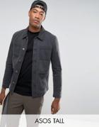 Asos Tall Denim Worker Jacket In Washed Black - Black