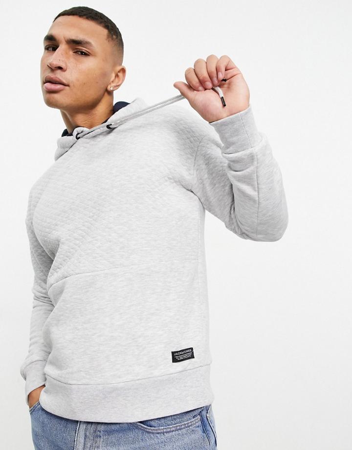 Jack & Jones Core Hoodie With Texture Panel In Gray-grey