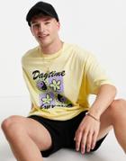 Asos Design Oversized T-shirt In Yellow With Flower Print