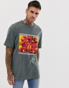 Bershka Join Life Loose T-shirt With Chest Print In Green - Green