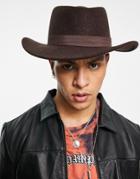 Asos Design Wide Brim Pork Pie Hat In With Adjuster In Brown