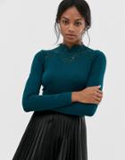 Warehouse Lace High Neck Sweater - Green