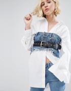 Stylenanda Denim Strapless Crop Top With Belt - Blue