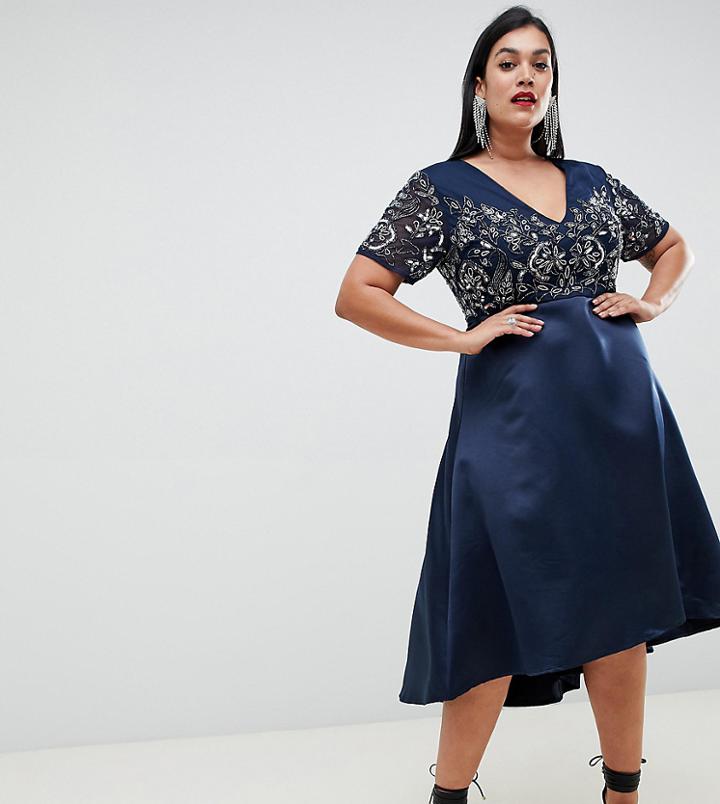 Lovedrobe Luxe Embellished V Neck Midi Dress - Navy