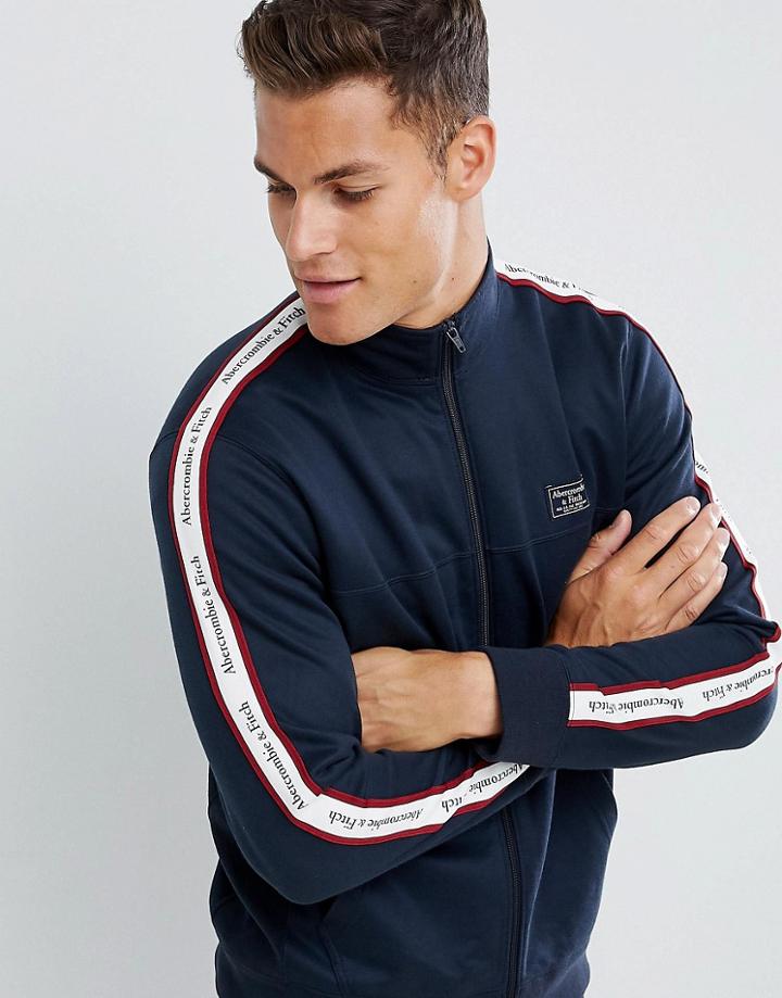 Abercrombie & Fitch Logo Side Tape Tricot Track Jacket In Navy - Navy