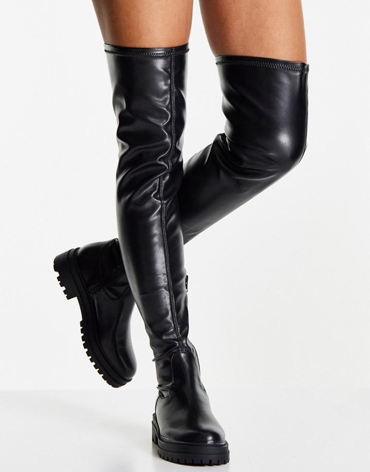 Miss Selfridge Robust Black Pu Stretch Boots