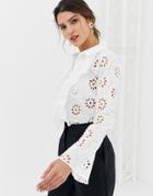 Closet Lace Ruffle Front Shirt - White