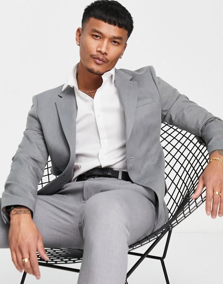 River Island Skinny Suit Jacket In Grey-gray