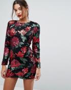 Boohoo Floral Sequin Bodycon Mini Dress - Red