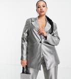 Asos Design Curve Metallic Suit Blazer In Silver