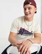 Asos Actual Regular T-shirt With Flag Logo Graphic In Ecru-white