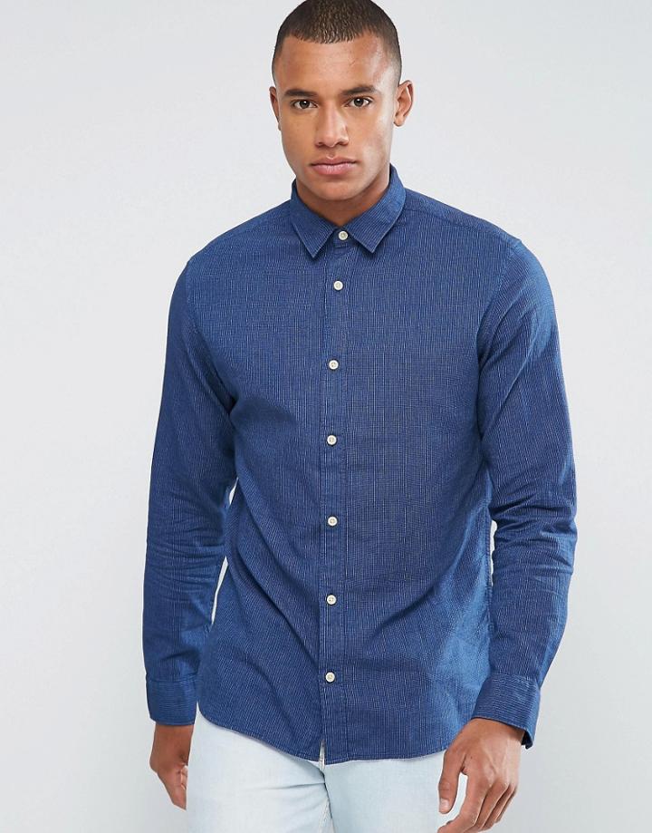 Selected Homme Shirt In Regular Fit With Fine Stripe - Blue
