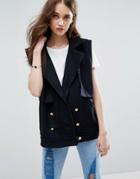 Ganni Taylor Cropped Sleeveless Trench Vest - Navy