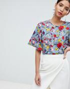Y.a.s Bold Floral Top With Kimono Sleeve-multi