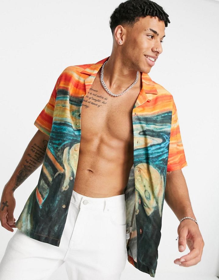 Topman Edvard Munch Scream Print Shirt In Multi